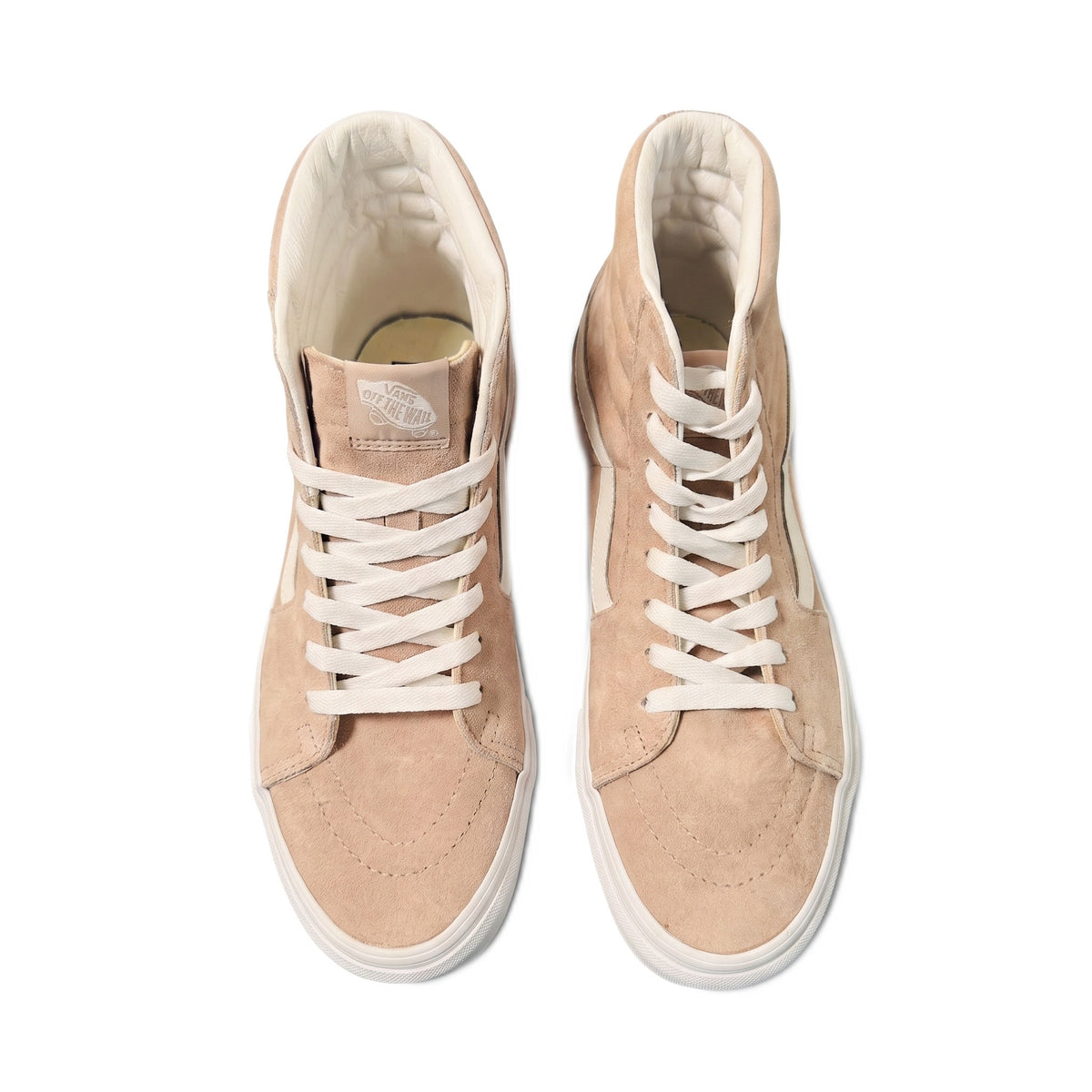 Top-down view of both sneakers showing the white laces, tongue, and interior lining.