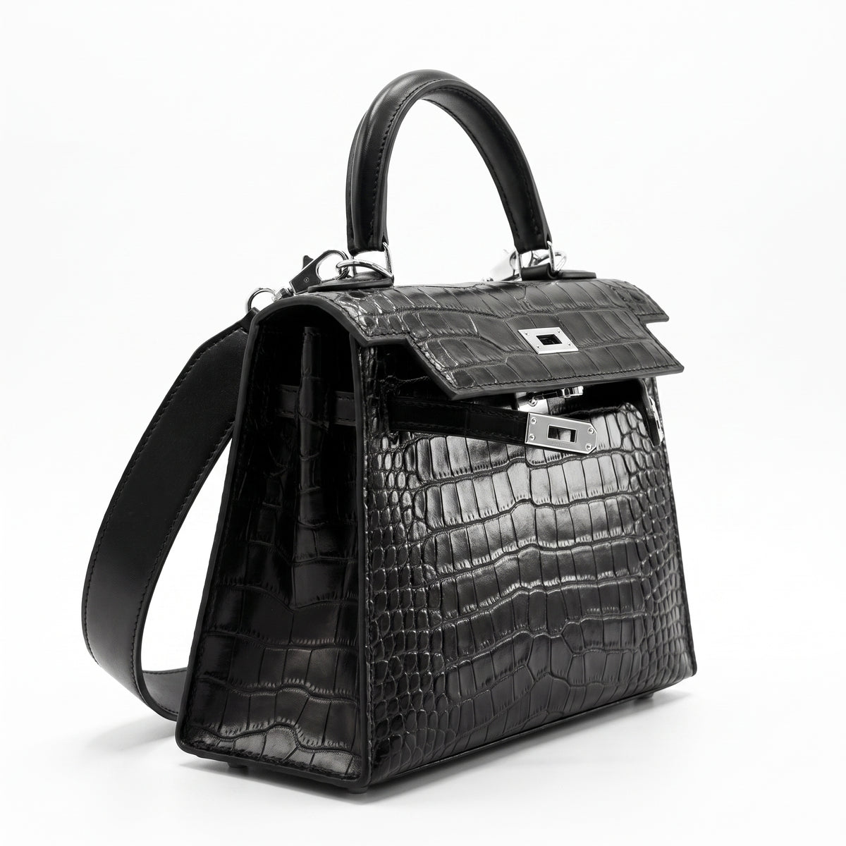 Side profile showing the depth and the shoulder strap