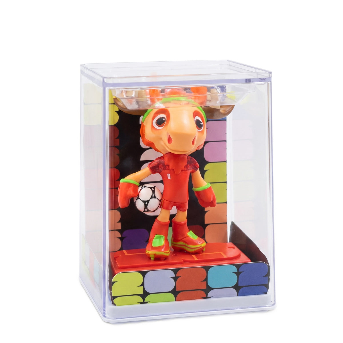 Maple the Moose figurine, closer view showing the antlers and red kit